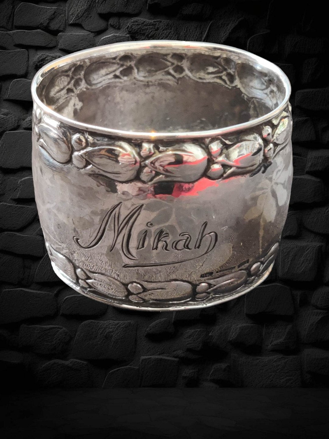 Griegst - 830 silver. napkin ring. Exceptionally good condition. "Mikah"; "who is like God?"